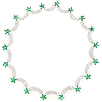 Lot 1117 - White Gold, Emerald and Diamond Necklace