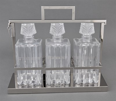 Lot 276 - Lalique Glass and Chrome Tantalus Set Height...