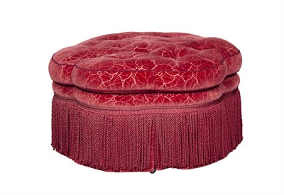 Lot 371 - Scalloped Cut-Velvet Ottoman On wheels. Height...