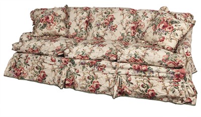 Lot 338 - Cotton Damask Three-Seat Sofa With floral...