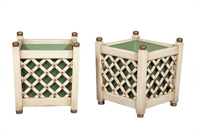 Lot 336 - Pair of Painted Wood Lattice Planters Height...