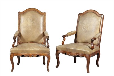 Lot 312 - Pair of Louis XV Provincial Leather...