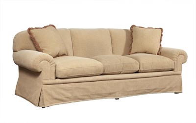 Lot 329 - Upholstered Sofa With two pillows. Height 32...