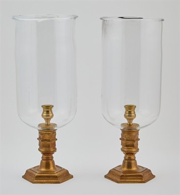 Lot 354 - Pair of Brass and Glass Photophores Height 18...
