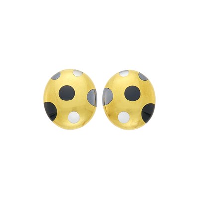 Lot 99 - Tiffany & Co. Pair of Gold, Black Jade, Hematite and Mother-of-Pearl Earclips