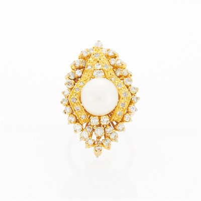 Lot 1259 - Gold, Cultured Pearl and Diamond Ring