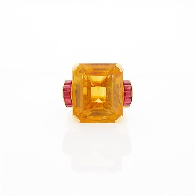 Lot 1208 - Gold, Citrine and Ruby Ring
