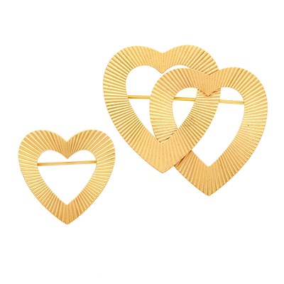 Lot 1192 - Tiffany & Co. Gold Double Heart Brooch and Heart Pin