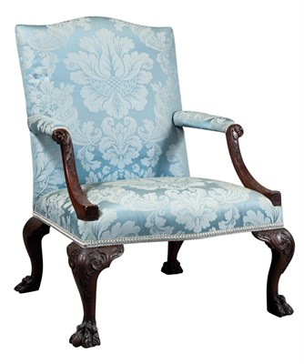 Lot 645 - George II Style Blue Silk-Upholstered Mahogany...