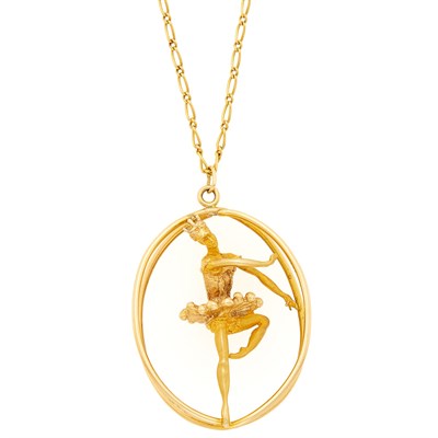 Lot 1281 - Gold Ballerina Pendant with Long Chain Necklace