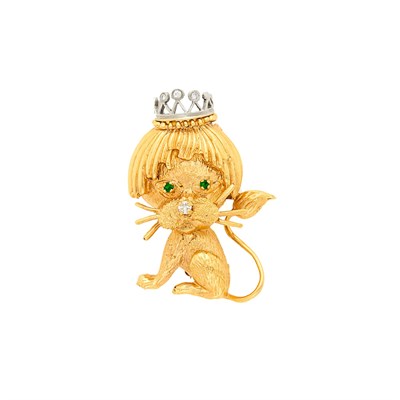 Lot 1280 - Two-Color Gold and Diamond Lion King Brooch