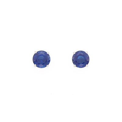 Lot 1129 - Pair of White Gold and Sapphire Stud Earrings