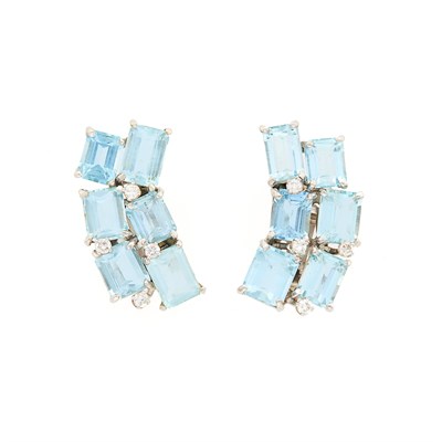 Lot 1162 - Pair of White Gold, Aquamarine and Diamond Earclips