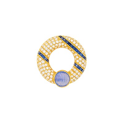 Lot 1256 - Gold, Sapphire and Diamond Circle Brooch
