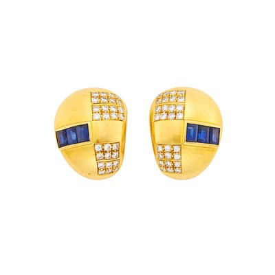 Lot 1258 - Pair of Gold, Sapphire and Diamond Earclips