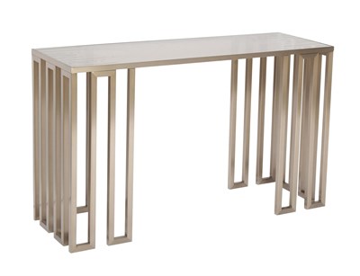 Lot 371 - Brushed Metal and Smoked Glass Console Table...