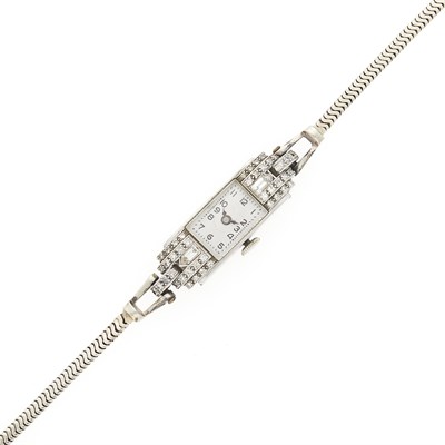Lot 1102 - White Gold, Platinum and Diamond Wristwatch