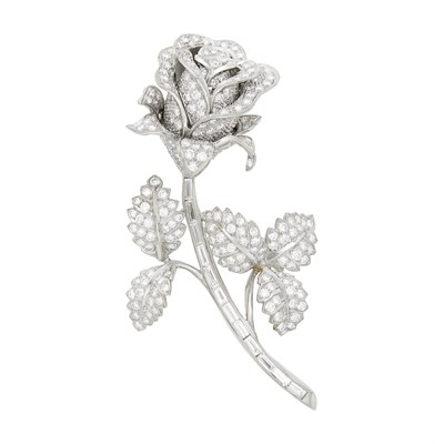 Lot 87 - Platinum and Diamond Rose Brooch
