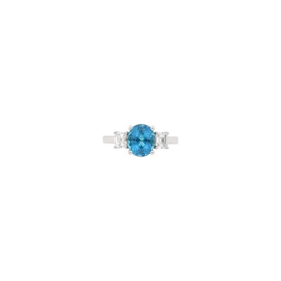 Lot 77 - Platinum, Indicolite Tourmaline and Diamond Ring
