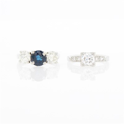 Lot 1151 - Two Platinum, Diamond and Sapphire Rings