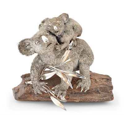Lot 129 - Italian Silver Figure of Two Koalas