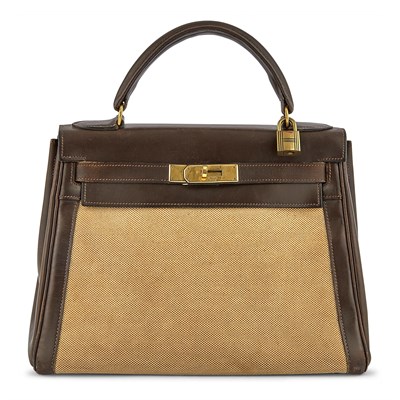 Lot 1168 - Hermès Vintage Brown Leather and Canvas 'Kelly' Bag