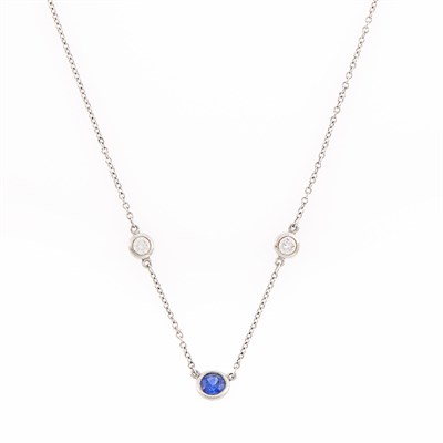 Lot 1128 - Tiffany & Co., Elsa Peretti Platinum, Sapphire and Diamond 'Color by the Yard' Pendant-Necklace