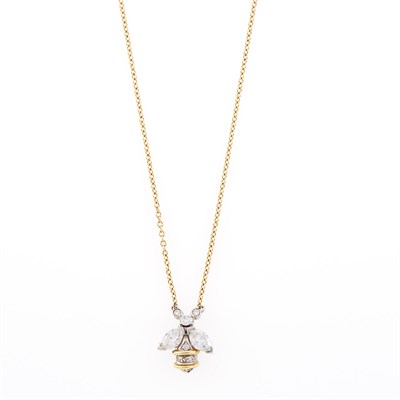 Lot 1268 - Tiffany & Co., Schlumberger Gold, Platinum and Diamond Bee Pendant-Necklace