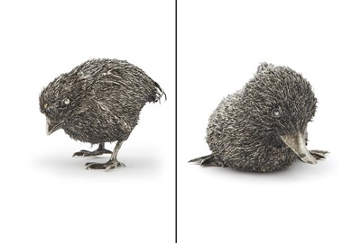 Lot 130 - Two Buccellati Silver Figures of a Duckling and Chick