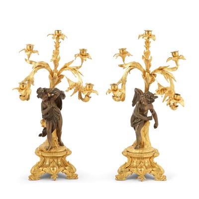 Lot 698 - Pair of Louis XV Gilt and Patinated Bronze...