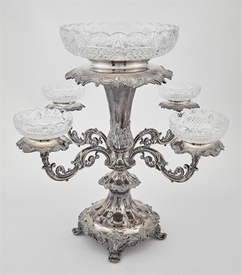Lot 1172 - Sheffield Plate and Cut Glass Epergne Centerpiece