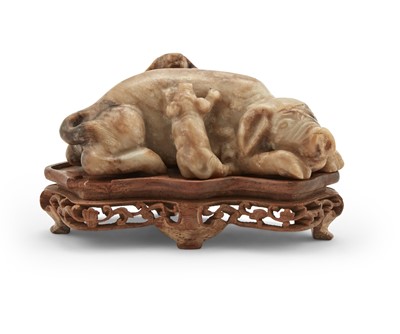 Lot 453 - A Chinese Mottled Jade Figure of Pig