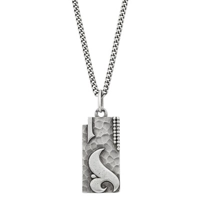 Lot 202 - Jean Després Silver 'Flame' Pendant with Long Chain Necklace, France
