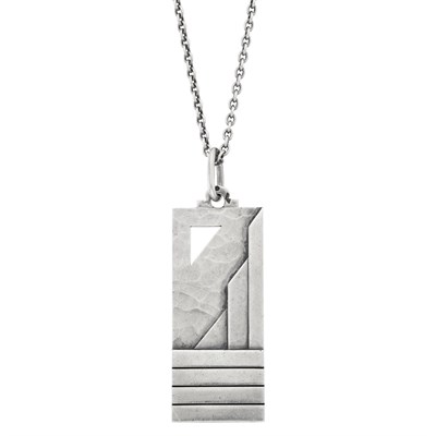 Lot 205 - Jean Després Silver Pendant with Long Chain Necklace, France
