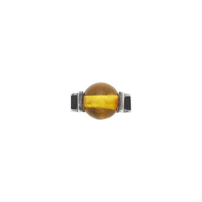 Lot 209 - Jean Després Silver, Amber Bead and Black Enamel Ring
