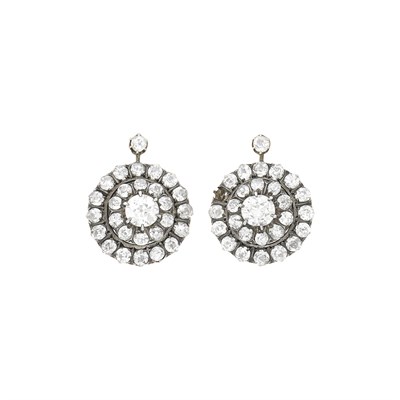 Lot 45 - Pair of Antique Silver, Gold and Diamond Earclips