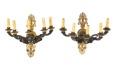 Lot 269 - Pair of Louis Phillipe Patinated and Gilt Bronze Five-light Wall Lights