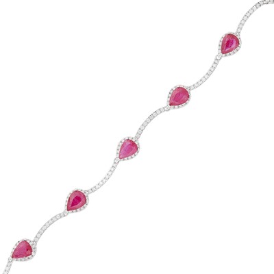 Lot 1180 - White Gold, Ruby and Diamond Bracelet