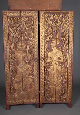 Lot 95 - Four Thai Carved and Gilded Wooden Door Panels