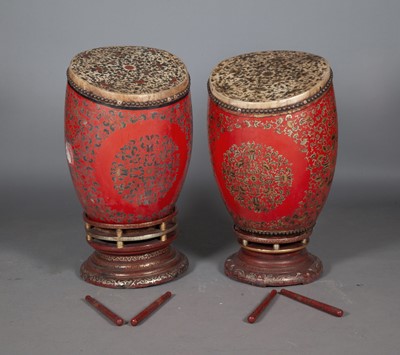 Lot 96 - Large Pair of Chinese Lacquered Drums