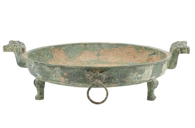 Lot 56 - A Chinese Archaic Bronze Footed Vessel, Pan