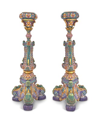 Lot 304 - A Large Pair of Chinese Cloisonne Enamel and Parcel Gilt Copper Floor Prickets