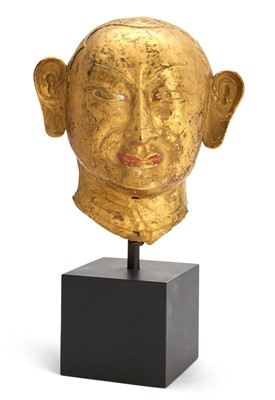 Lot 104 - A Tibetan Gilt Copper Repousse Head of a Luohan