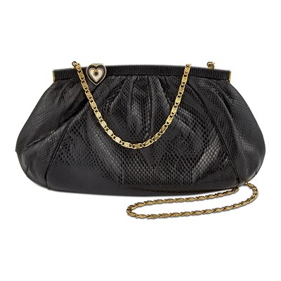 Lot 183 - Judith Leiber Black Leather Clutch with Heart Clasp