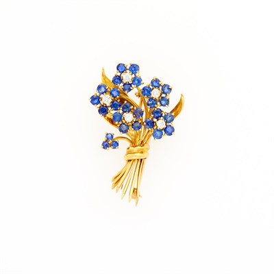 Lot 1201 - Gold, Diamond and Sapphire Bouquet Clip-Brooch