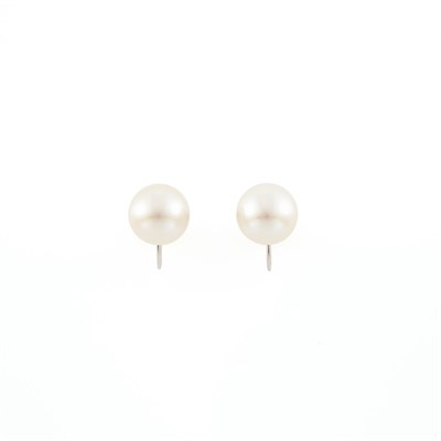 Lot 1153 - Pair of White Gold and Cultured Pearl Earclips