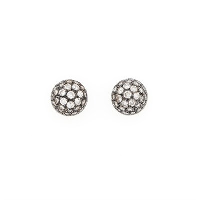 Lot 1122 - Pair of Blackened Gold and Diamond Earrings