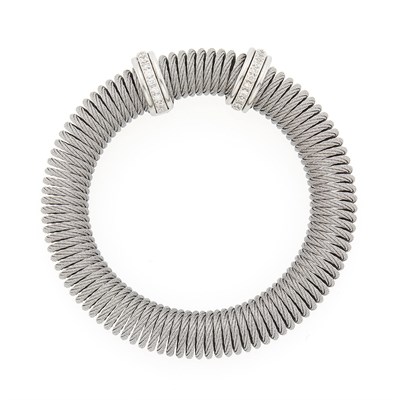 Lot 1123 - Steel, White Gold and Diamond Expandable Bracelet