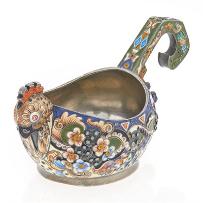 Lot 84 - Russian Silver and Cloisonné Enamel Kovsh...