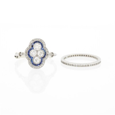 Lot 1099 - Platinum, Diamond and Sapphire Ring and Guard Ring